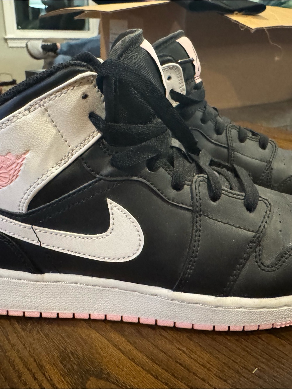 Jordan Kids' Black White and Pink High-Top Sneakers youth size 6.5